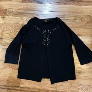 EUL L Dana Buchman Jeweled Black Cardigan